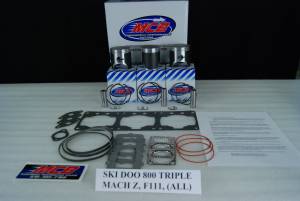 MCB - Dual Ring Pistons - Stage 1 Ski Doo Formula 3, III, Mach 1 700, Grand Touring 700, TRIPLE  700cc - MCB dual ring PISTON KIT complete